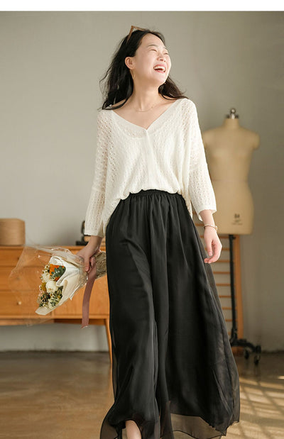 Pantalones Anchos de Cintura Alta en Malla y Gasa - Comodidad Elegante - Image 50