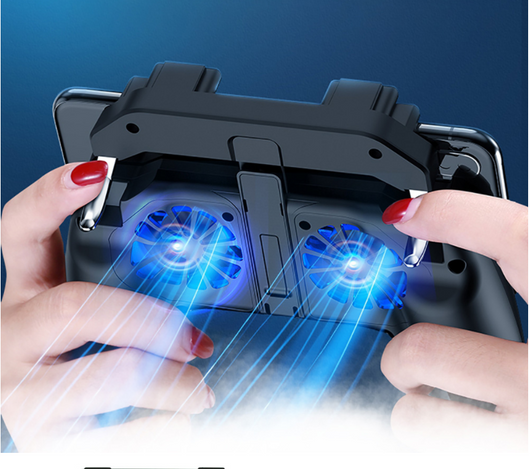 Black and red game controller with phone holder, dual cooling fans, and power bank function for smartphones. - Image 3