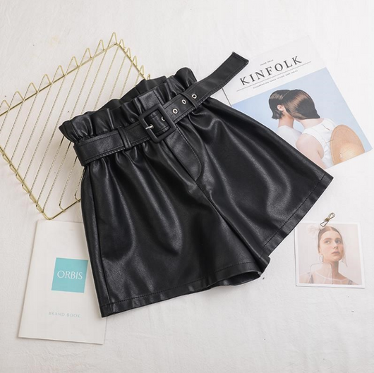 Shorts de Cuero PU Cintura Alta Elástica para Otoño e Invierno - Image 4