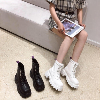 Botas Cortas con Plataforma y Cordones - Tacón Medio para Mujer - Image 3