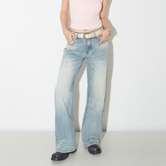 Pantalones Vaqueros de Pierna Ancha Cintura Alta para Mujer