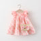 Vestido para Niña con Mangas Volantes + Bolsa Canasta de Bambú