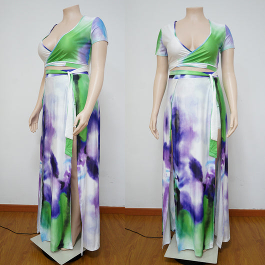 Conjunto Dos Piezas Estampado con Falda Suelta y Abertura Lateral - Image 13