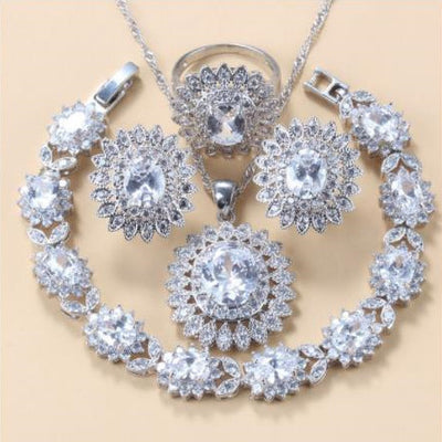 Conjunto de 4 Piezas: Anillo, Pulsera, Collar y Aretes de Granate con Circonia Cúbica - Image 11