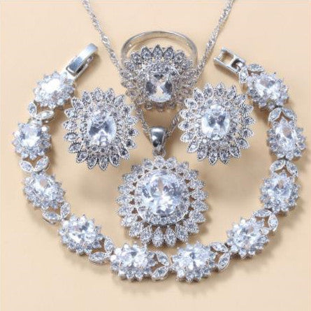 Conjunto de 4 Piezas: Anillo, Pulsera, Collar y Aretes de Granate con Circonia Cúbica - Image 11
