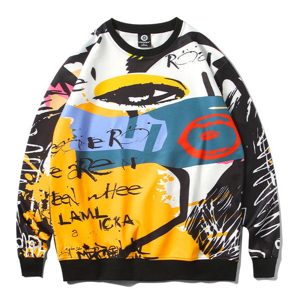 Suéter Cuello Redondo con Estampado Graffiti para Hombre y Mujer