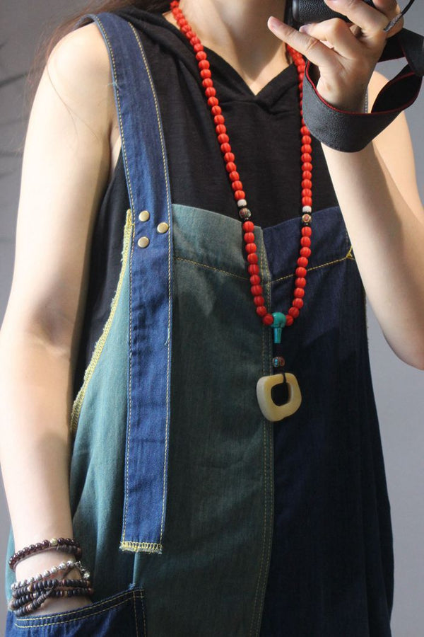 Pantalón Vaquero Tipo Peto Suelto para Mujer - Corte Bajo Contraste Otoño