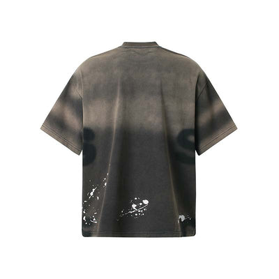 Camiseta Hombre Estilo Retro Suelta Diseño Degradado con Letras y Tinta Salpicada - Image 3