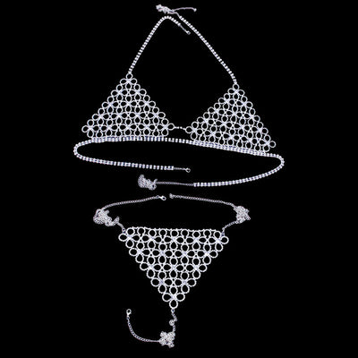 Conjunto de Bikini Brillante con Cadena de Cuerpo de Flores Caladas - Image 13
