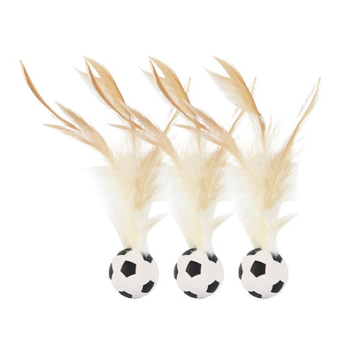 Three cat toys with pink balls and natural beige feathers, displayed on clear stands against a white background. - Image 9