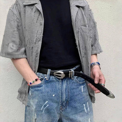 Cinturón de Denim con Hebilla Retro Plateada Tipo Bala