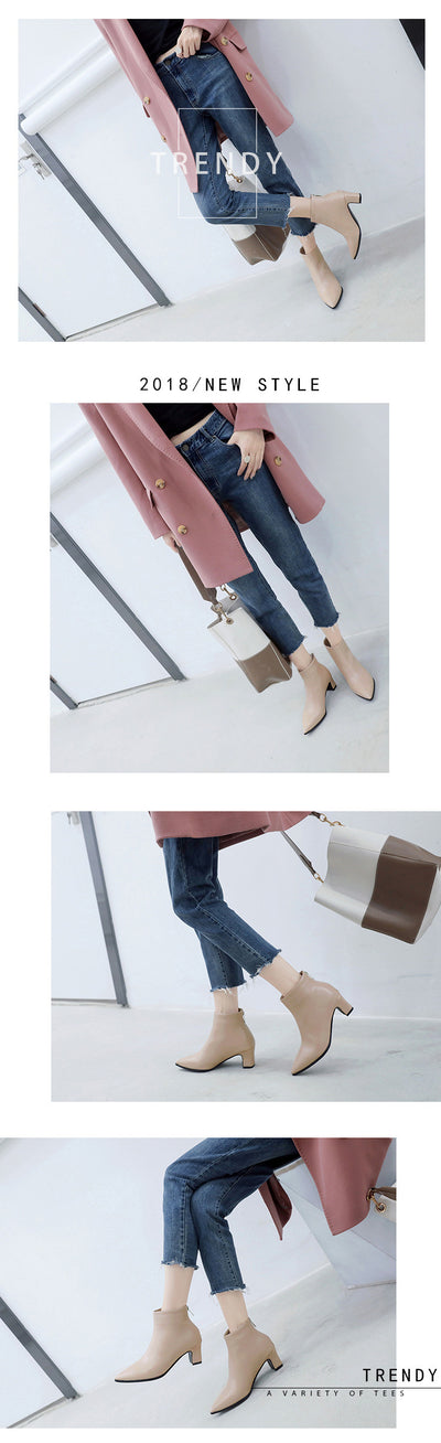 Botas Cortas de Cuero para Mujer con Tacón Grueso - Image 19