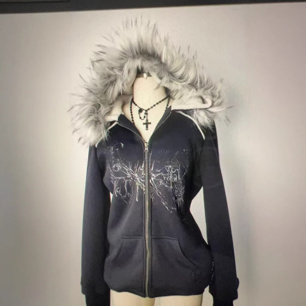 Sudadera con Capucha y Cremallera Estilo Retro Urbano Americano