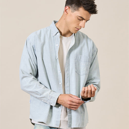 Camisa Vaquera Vintage con Bordado en Pecho para Hombre