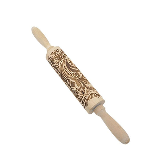 Rodillo para Masa de Madera Maciza con Diseño Navideño de Copo de Nieve