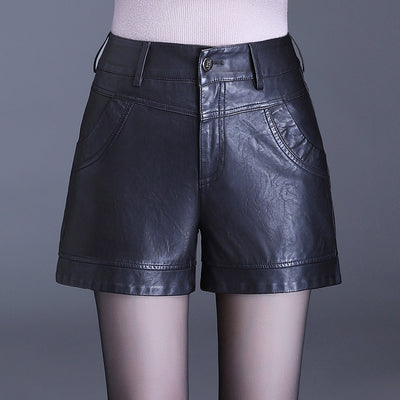 Shorts de Cuero Negro Talle Alto Pierna Ancha - Image 5