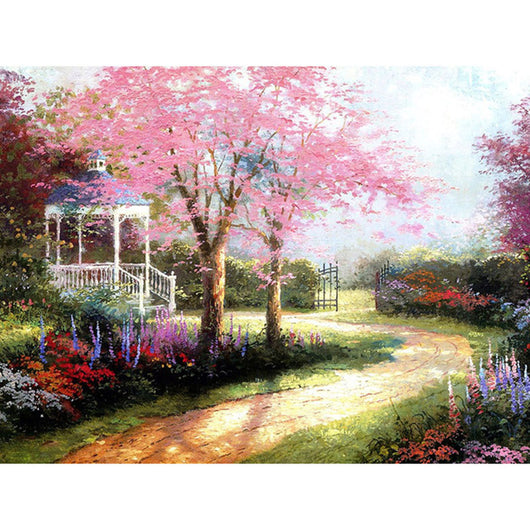 Kit de Pintura por Números en Lienzo - Vista de Calle Floral con Acrílicos