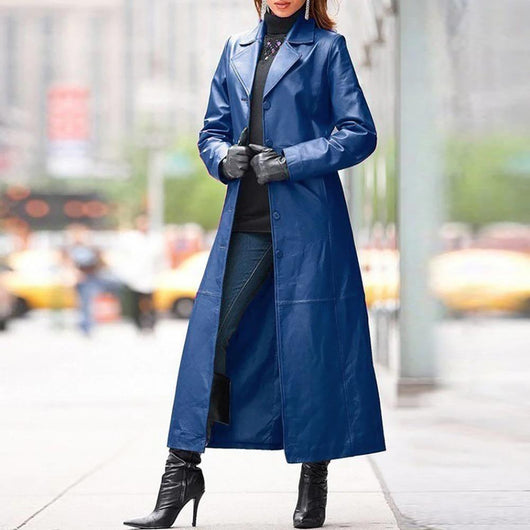 Abrigo de Cuero Largo Elegante para Mujer - Estilo Europeo