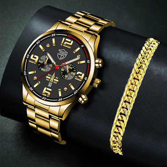 Reloj de Cuarzo para Hombre con Banda de Acero y Calendario Luminoso