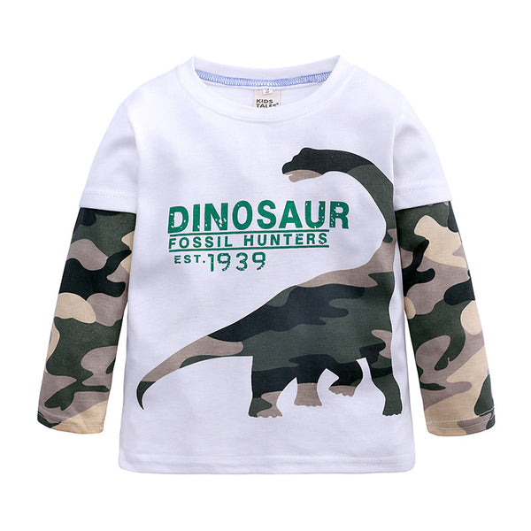 Camiseta Infantil Manga Larga Camuflaje Dinosaurio