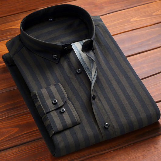 Camisa Manga Larga a Rayas Slim Fit Estilo Japonés para Hombre - Image 3