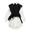 Conjunto de Dos Piezas: Chaleco de Encaje y Vestido Camisero Blanco