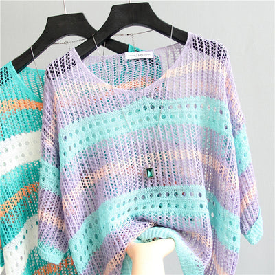 Suéter Rayado Holgado con Protección Solar para Mujer - Image 19
