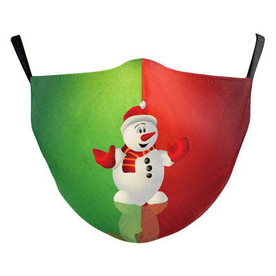 Black dustproof face mask with a digital print of Santa Claus and two reindeer in a snowy forest scene. - Image 20