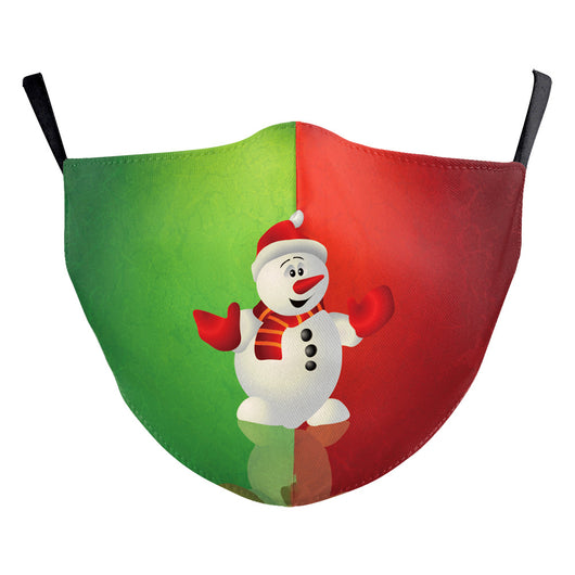 Black dustproof face mask with a digital print of Santa Claus and two reindeer in a snowy forest scene. - Image 20