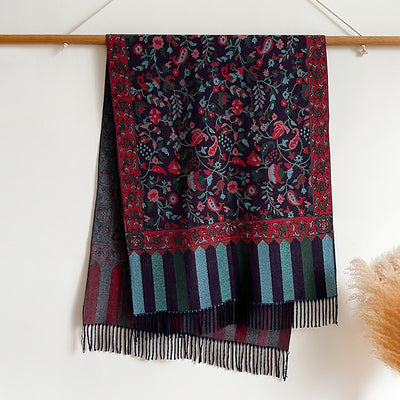 Bufanda Étnica Otoño-Invierno con Flores y Borlas de Hilo Hilado - Image 10