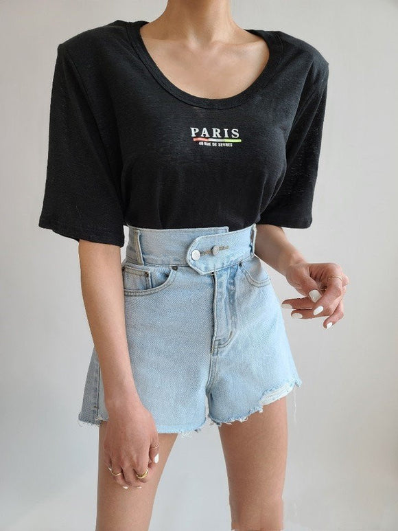 Shorts de Mezclilla Desgastados con Dos Botones