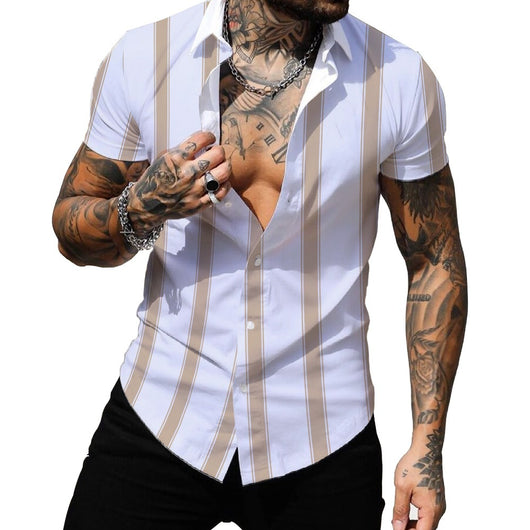 Camisa Hawaiana de Rayas con Estampado Digital y Cuello Solapa - Image 4