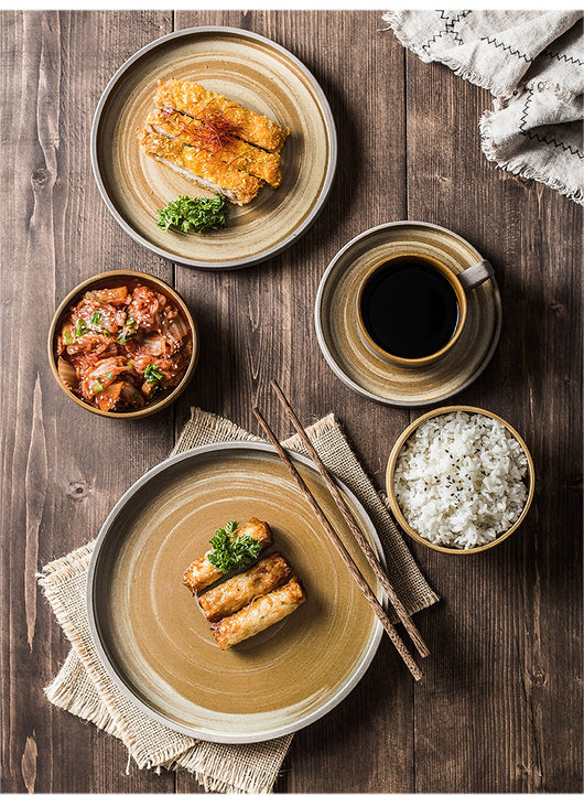 Juego de Vajilla Rústica de Cerámica - Platos para Carne, Postre y Cuencos de Arroz - Image 3