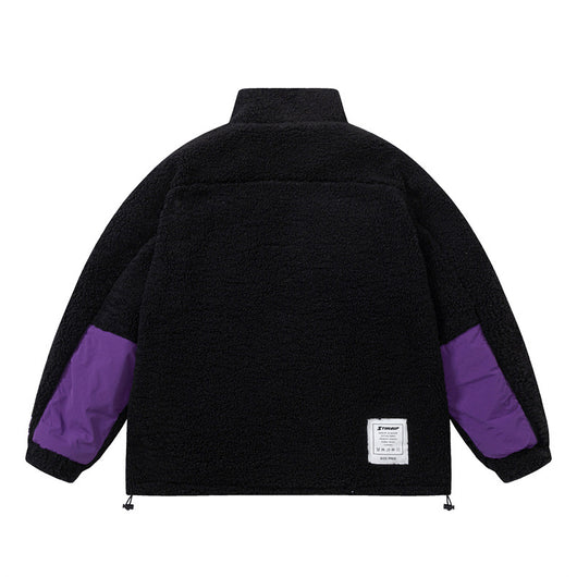 Abrigo de Polar Berber Patchwork Contraste de Colores para Hombre - Image 14