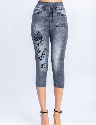 Leggins Tipo Denim Estampado Cintura Alta con Máxima Elasticidad - Image 4