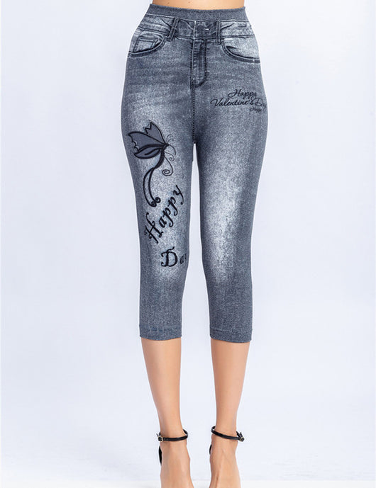 Leggins Tipo Denim Estampado Cintura Alta con Máxima Elasticidad - Image 4