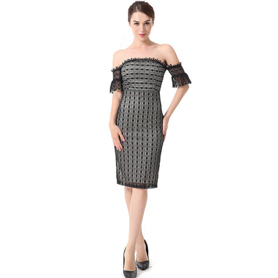 Vestido de Fiesta Slim Fit con Contraste de Encaje y Cuello Camisero - Image 4
