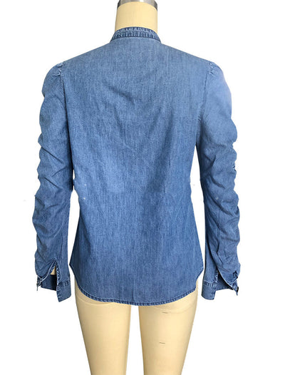 Camisa de Mezclilla Delgada para Commuter - Manga Larga Versátil - Image 6