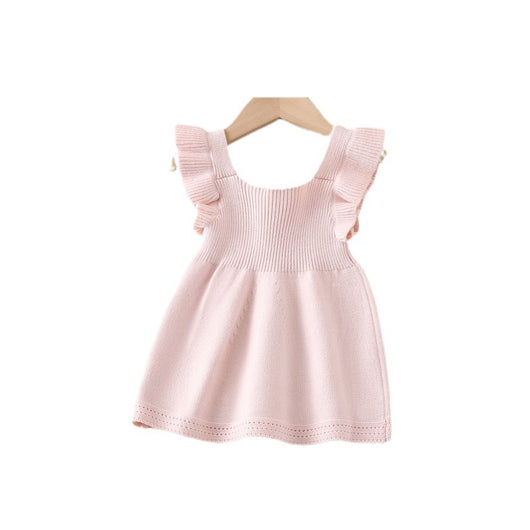 Vestido Tejido para Niña con Mangas Volantes y Detalles Selvedge - Image 3