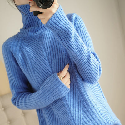Suéter de Cuello Alto en Lana para Mujer - Pullover Tejido de Manga Larga