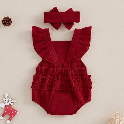 Enterizo Navideño para Bebé Niña con Pliegues y Bordado en Terciopelo - Image 6