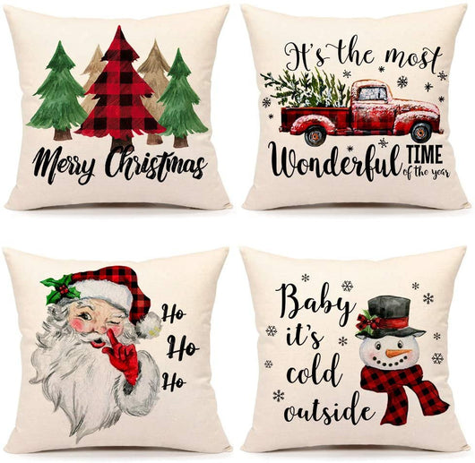 Funda de Almohada Navideña Papá Noel en Lino para Sofá