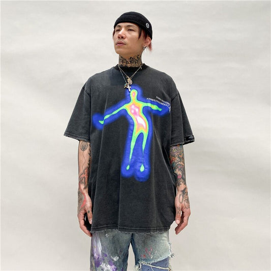 Camiseta Suelta Estampada de Manga Corta Unisex