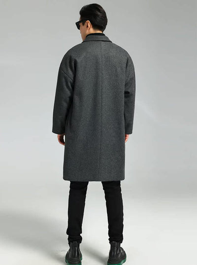 Abrigo de Lana Holgado Doble Botonadura Largo Casual para Hombre - Image 5
