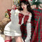 Vestido de Fiesta Navideño Elegante con Hombros Descubiertos y Lazo Rojo