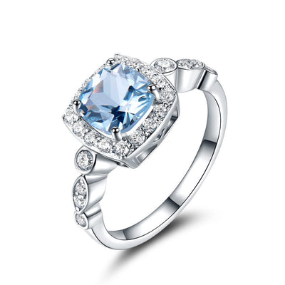 Anillo de Topacio Azul Plata Pura Diseño Europeo Moderno - Image 20