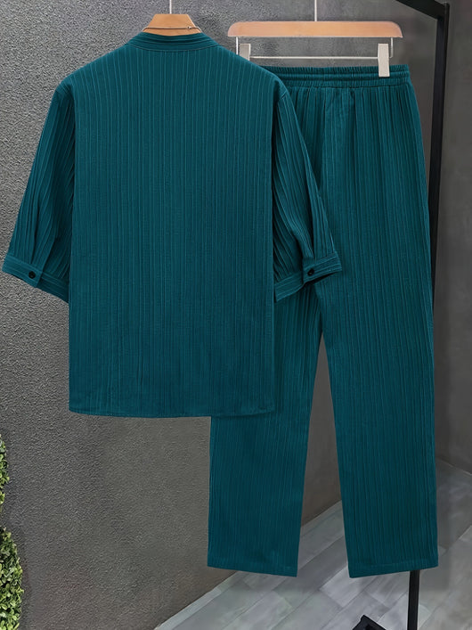 Conjunto de Camisa y Pantalón Liso Primavera Verano para Hombre - Image 10