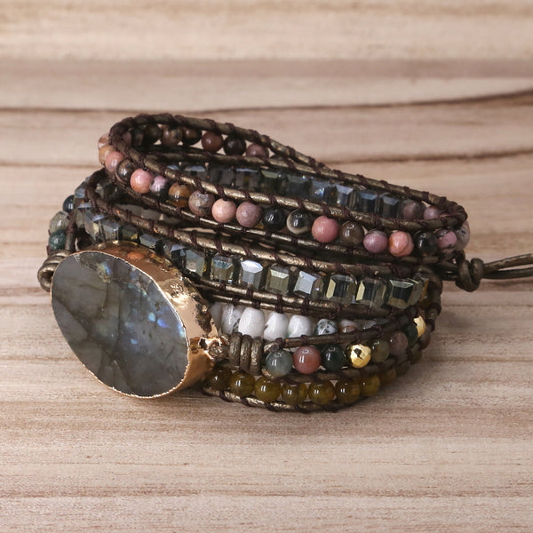 Pulsera Tejida de Cristal Mixto Hecha a Mano