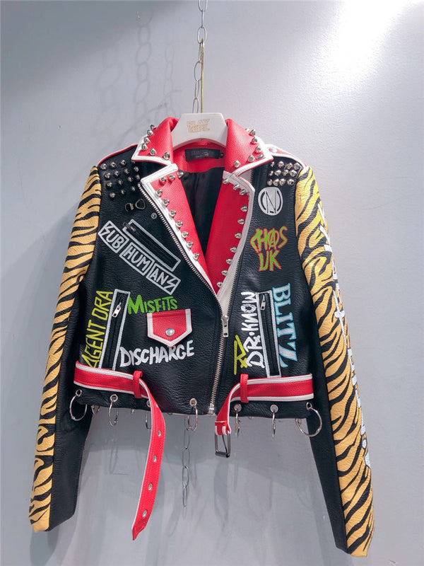 Abrigo de Cuero Manga Larga con Estampado de Tigre - Image 11