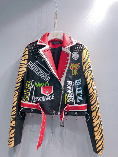 Abrigo de Cuero Manga Larga con Estampado de Tigre - Image 11
